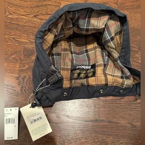 Barbour navy waxed cotton hood